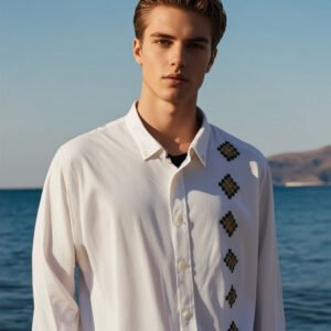 Camisa lino de bambú con bordado Cho’l 11 rombos