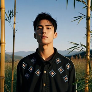 Camisa lino de bambú con bordado Cho’l 12 rombos