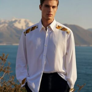 Camisa lino de bambú con bordado Cho’l con botones de ámbar